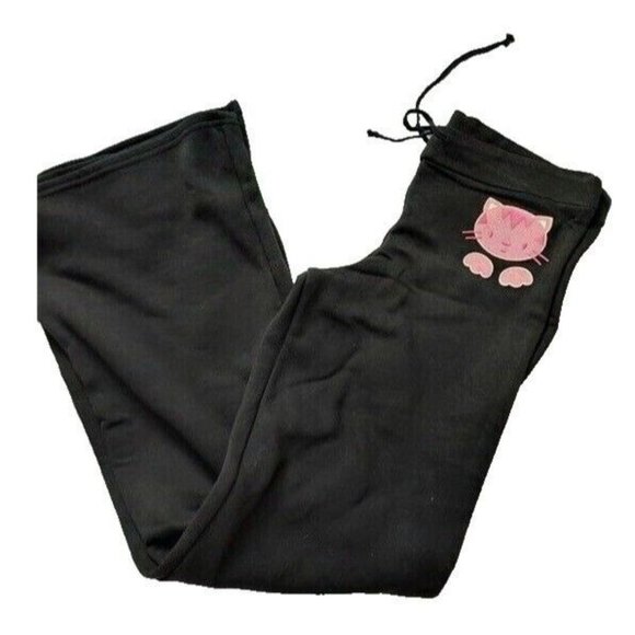 Vintage In Vitro Corp Pink Cat Sweatpants, Black, Size Small/Medium